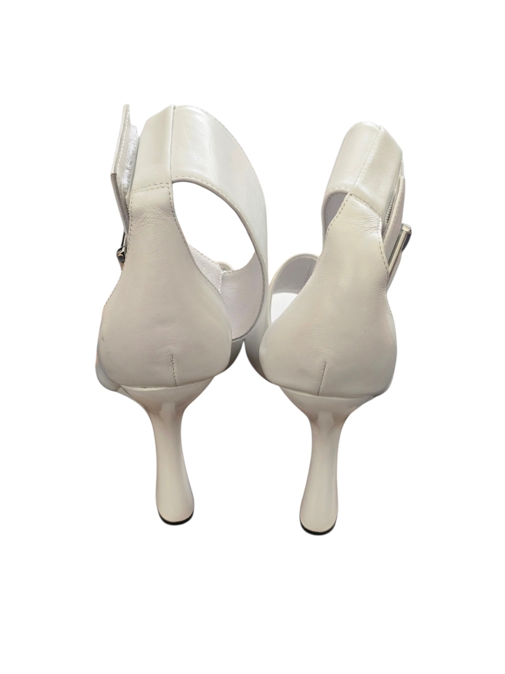 Jeffrey Campbell White Metamorph  Ankle Strap Heels Silver Buckle Size 9.5 - Picture 5 of 8